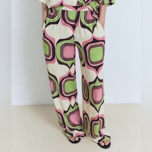 Mango Geometric Print Pants - Pink and Green Pattern